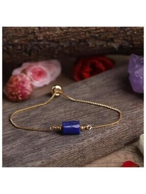 Blue agate bead Bracelet - Gold - 6-9"
